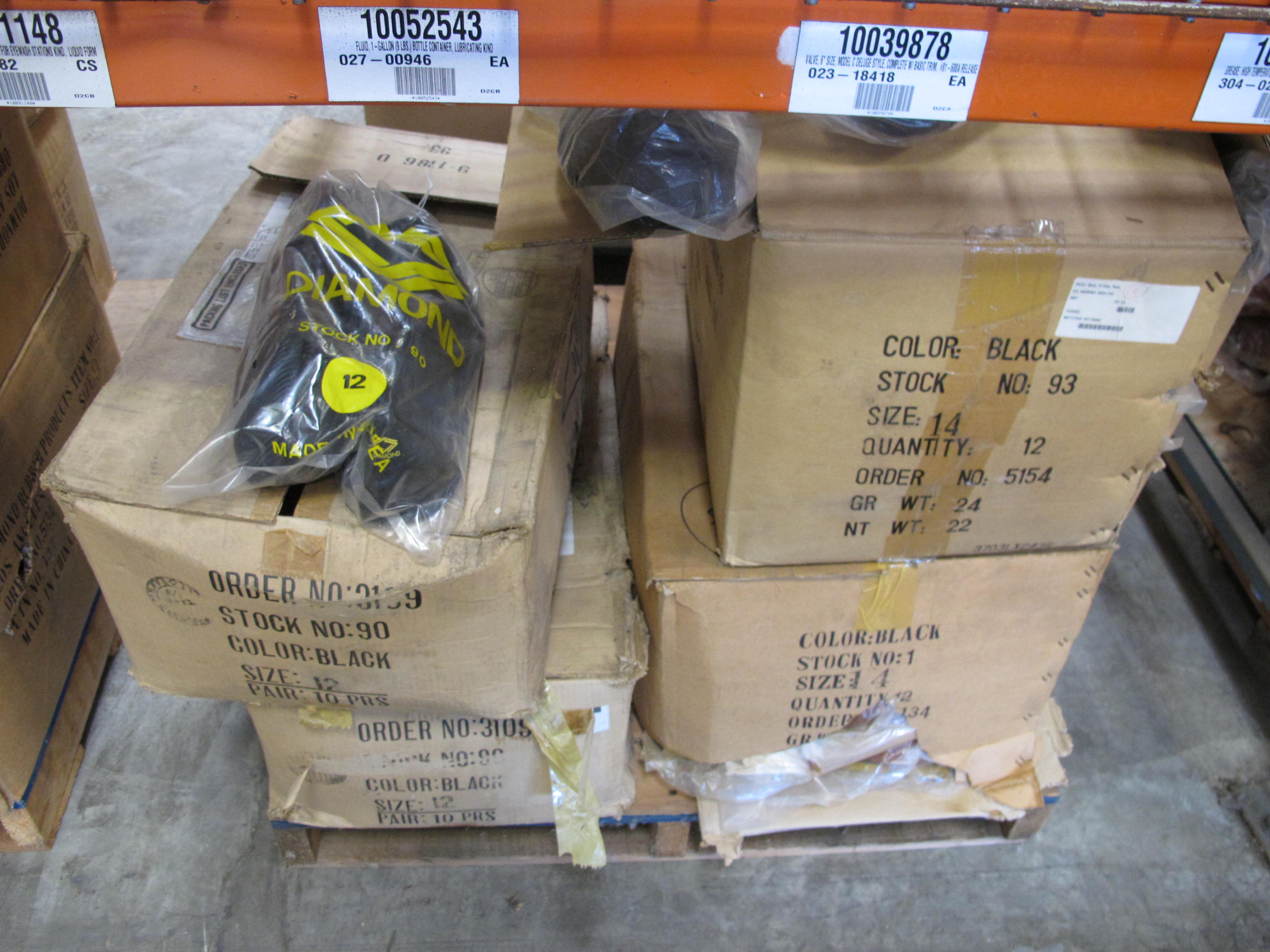 LOT TO INCLUDE: (100+) LARGE QUANTITY OF MISC. RUBBER BOOTS, SIZES 8,9,12,13, AND 14. LOADING & HANDLING FEE $15-4181